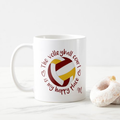 maroon gold team colors volleyball happy place coffee mug