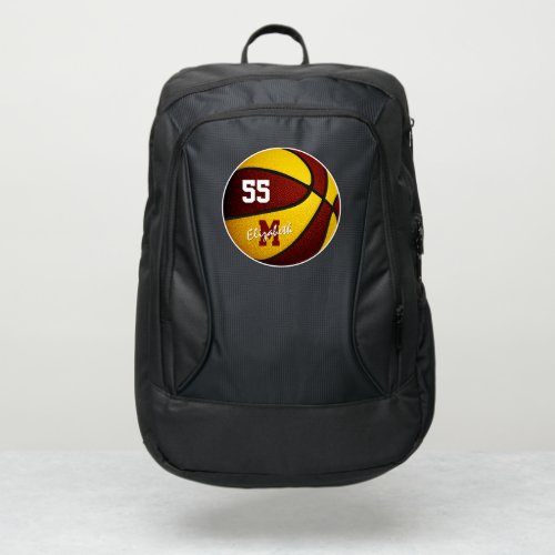 maroon gold team colors w kids name basketball port authority backpack
