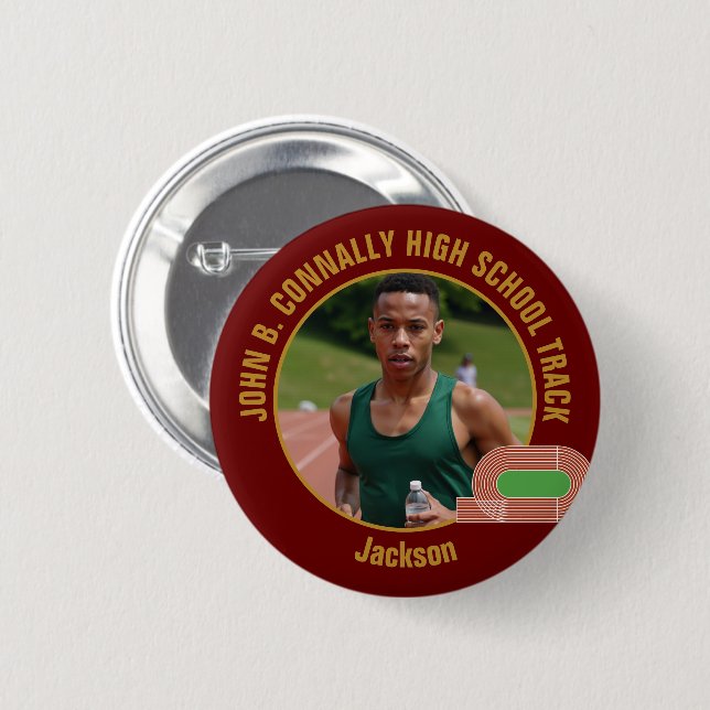 Maroon Gold Track Team Photo Runner Button (Front & Back)
