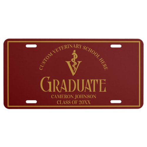 Maroon Gold Veterinary School Graduate Custom License Plate