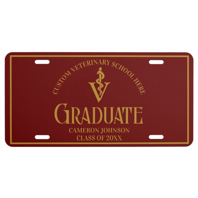 Maroon Gold Veterinary School Graduate Custom License Plate (Front)