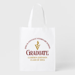 Maroon Gold Veterinary School Graduation Custom Grocery Bag