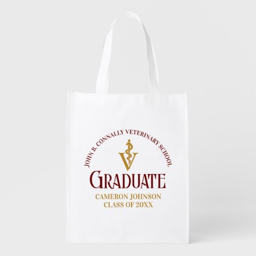 Maroon Gold Veterinary School Graduation Custom Grocery Bag