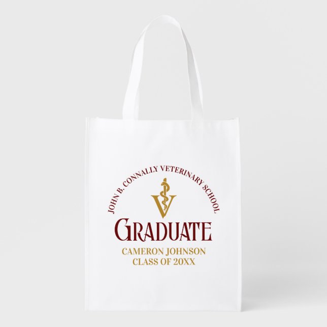 Maroon Gold Veterinary School Graduation Custom Grocery Bag (Front)