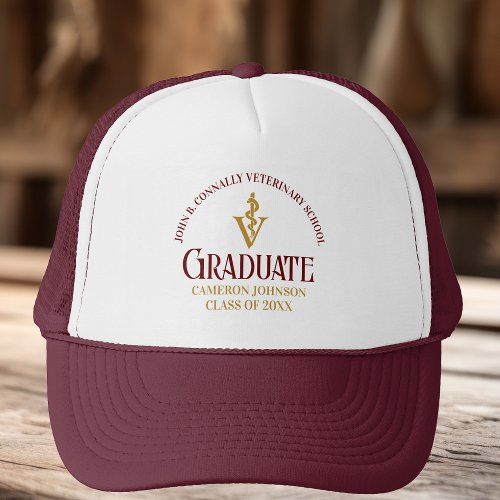 Maroon Gold Veterinary School Graduation Custom Trucker Hat