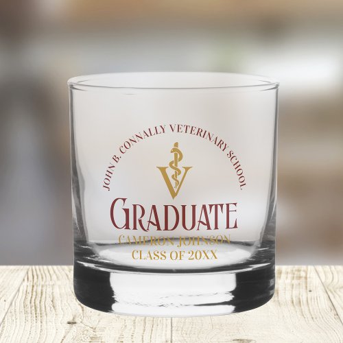 Maroon Gold Veterinary School Graduation Custom Whiskey Glass