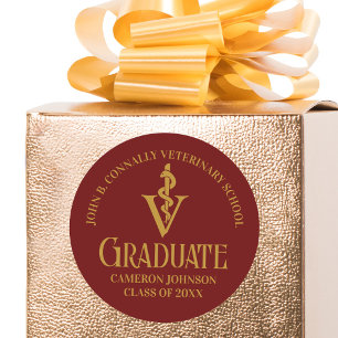 Maroon Gold Veterinary School Graduation Party Classic Round Sticker