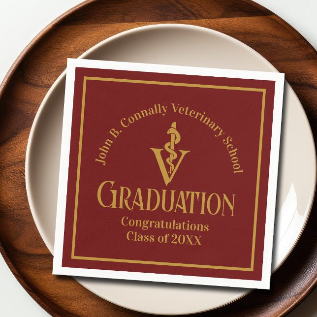 Maroon Gold Veterinary School Graduation Party Napkins (Creator Uploaded)