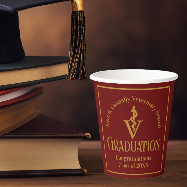 Maroon Gold Veterinary School Graduation Party Paper Cups (Creator Uploaded)