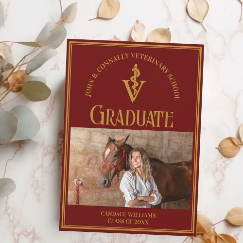 Maroon Gold Veterinary School Photo Graduation Announcement