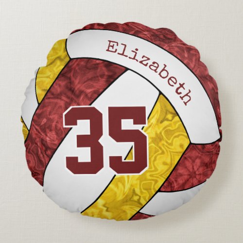 maroon gold volleyball girly team colors round pillow