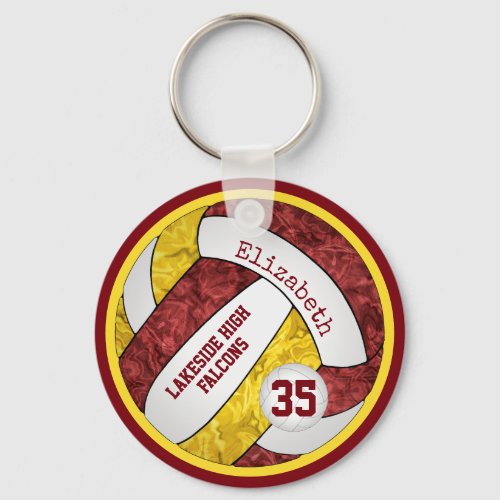 maroon gold volleyball keychain w school team name