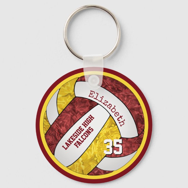 maroon gold volleyball keychain w school team name (Front)