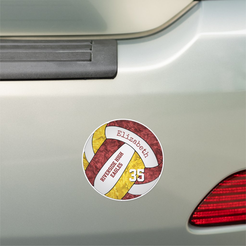 maroon gold volleyball w school name locker or car magnet