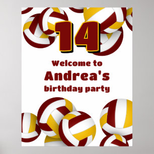 maroon gold volleyballs birthday party welcome poster