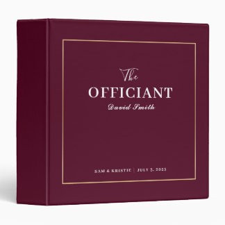 Maroon Gold Wedding Officiant Personalize Couple 3 Ring Binder
