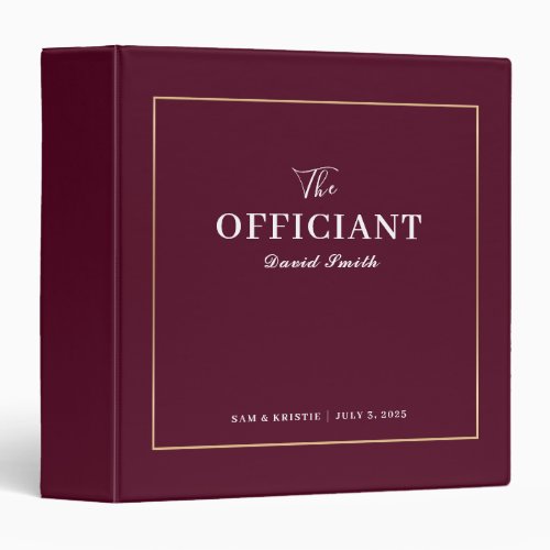 Maroon Gold Wedding Officiant Personalize Couple 3 Ring Binder