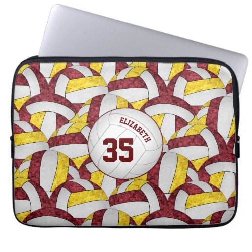 maroon gold white girls volleyball team colors laptop sleeve