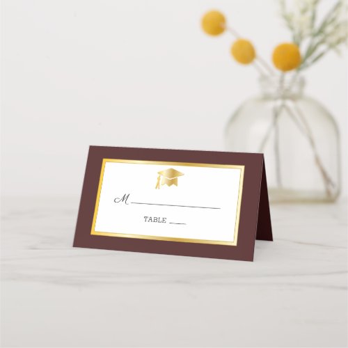 Maroon  Gold  White Grad Cap Place Cards