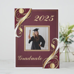Maroon Gold White Graduation Invitation