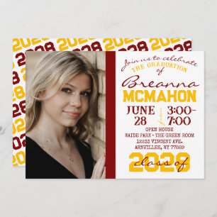 Maroon, Gold & White Graduation Photo Invitation