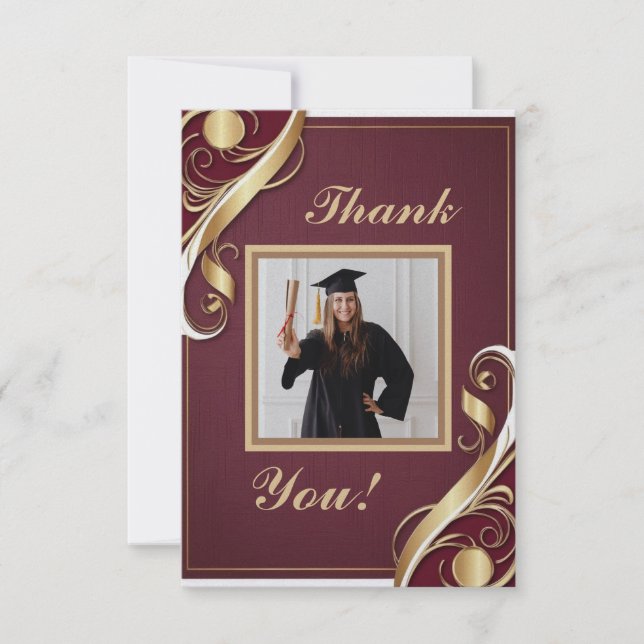 Maroon Gold White Graduation Thank You Note 2025 Card (Front)