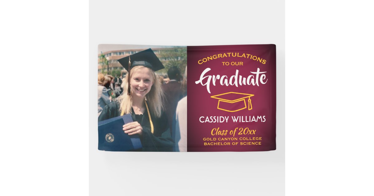 Maroon Gold Yellow Class of 2020 Photo Graduation Banner | Zazzle.com