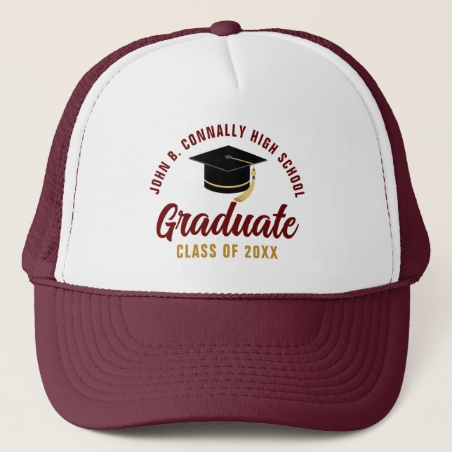 Maroon Graduate Custom Class of 2026 Graduation Trucker Hat (Front)