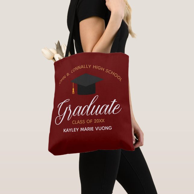 Maroon Graduate Personalized 2026 Graduate Gift Tote Bag (Close Up)