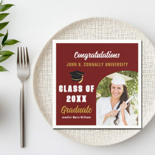 Maroon Graduate Photo Arch Custom Graduation Party Napkins