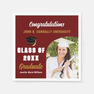 Maroon Graduate Photo Arch Custom Graduation Party Napkins