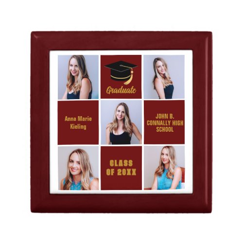 Maroon Graduate Photo Collage Custom Graduation Gift Box