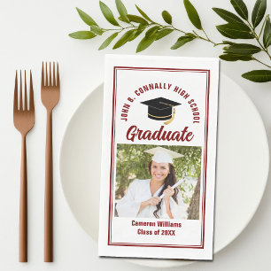 Maroon Graduate Photo Custom Graduation Party Paper Guest Towels