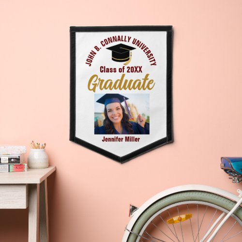 Maroon Graduate Photo Personalized 2024 Graduation Pennant