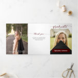 Maroon Graduate Script Modern Three Photo Tri-Fold Invitation