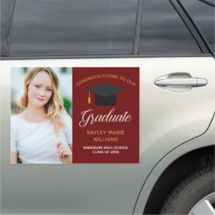 Maroon Graduate Senior Photo Custom Graduation Car Magnet