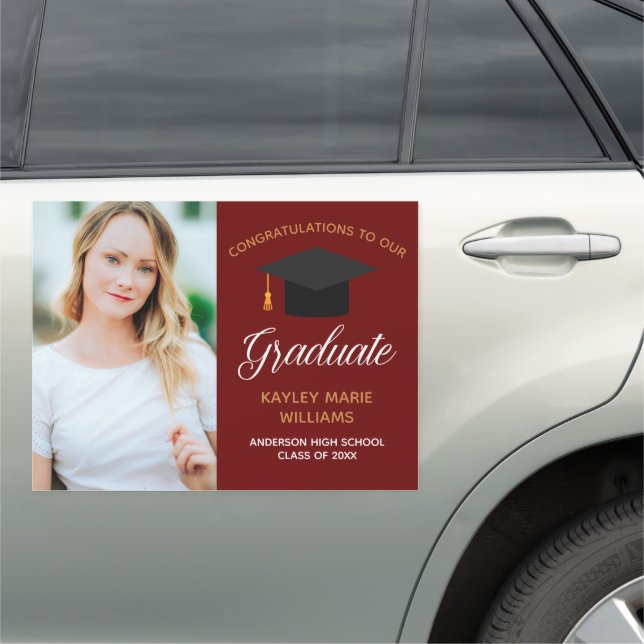 Maroon Graduate Senior Photo Custom Graduation Car Magnet (In Situ)