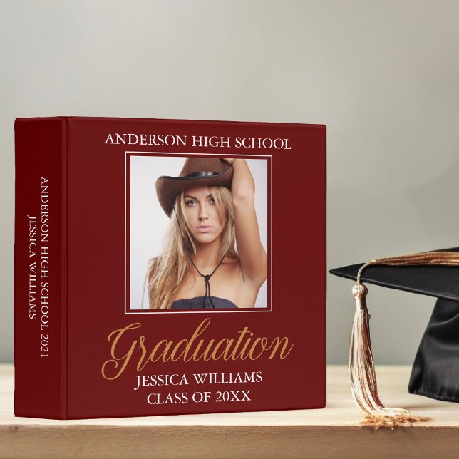 Maroon Graduation 2026 Senior Portrait Photo Album 3 Ring Binder (Creator Uploaded)