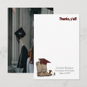 Maroon Graduation Cap and Cowboy Boot Thank You Card