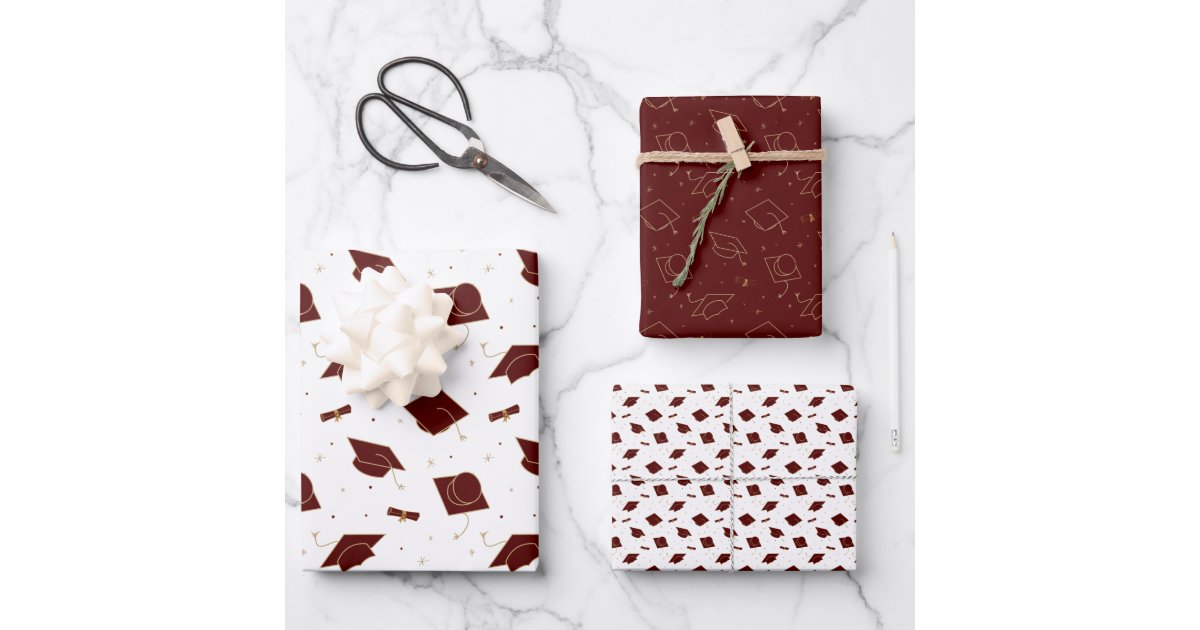 Maroon Graduation Cap Toss Wrapping Paper Sheets | Zazzle