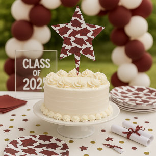 Maroon Graduation Caps Cake Topper