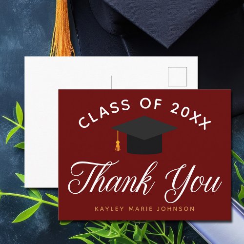 Maroon Graduation Monogram Graduate Thank You Postcard