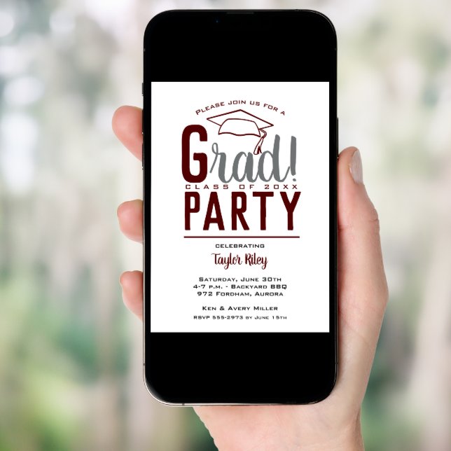 Maroon Graduation Party Invitation (Front Digital)