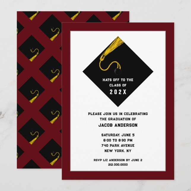 Maroon Graduation Party Invitations (Front/Back)