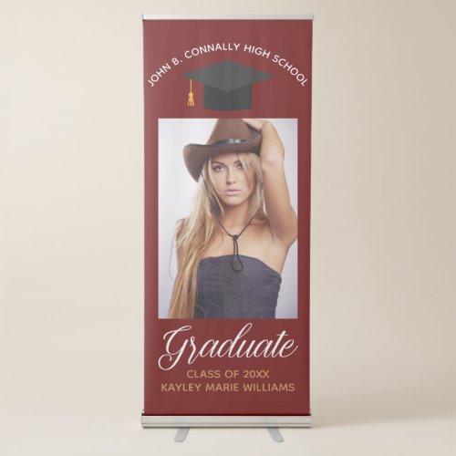 Maroon Graduation Photo Custom Class of 2024 Party Retractable Banner