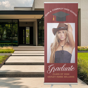 Maroon Graduation Photo Custom Graduate Party Retractable Banner