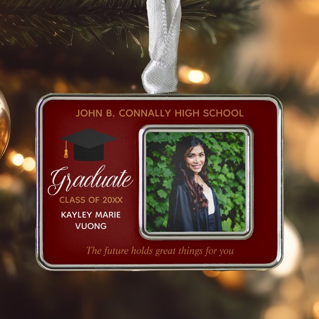 Maroon Graduation Photo Inspirational Quote Custom Christmas Ornament (Creator Uploaded)