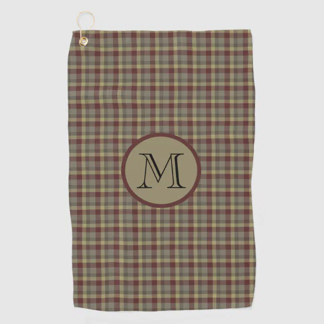 Maroon, Gray and Tan Plaid - Monogrammed Golf Towel | Zazzle