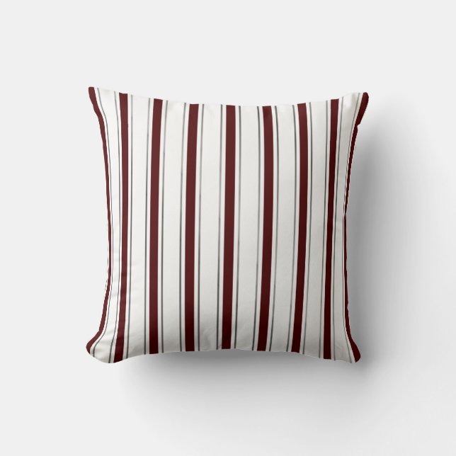 Maroon, Gray, and White Striped Pillow (Front)