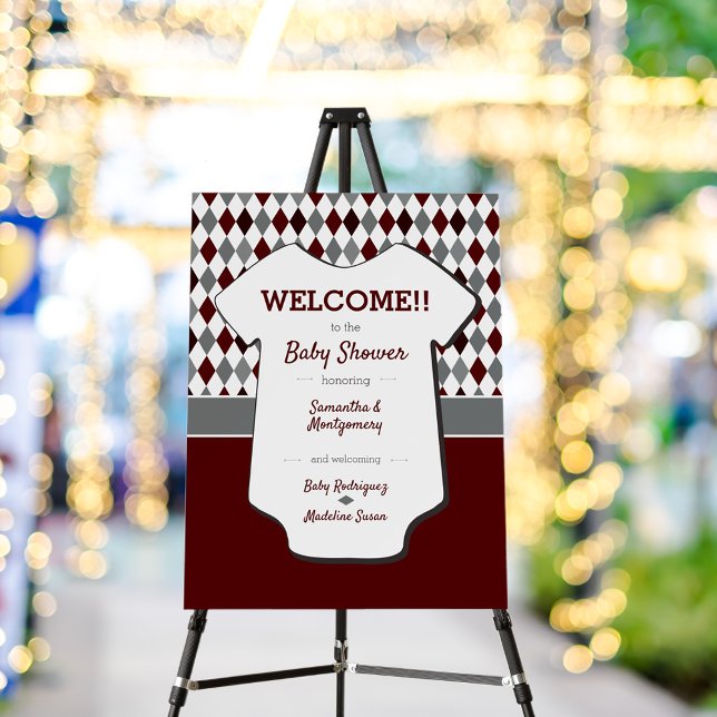 Maroon & Gray Argyle Pattern Baby Shower Foam Board (Creator Uploaded)